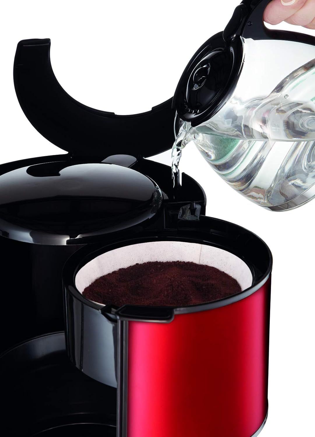 Espressor Subito cu filtru, carafă din sticlă, 10-15 cești, capacitate 1,25 l, funcție de oprire automată, filtru detașabil, indicator nivel apă, oțel inoxidabil, roșu/negru, FG360D