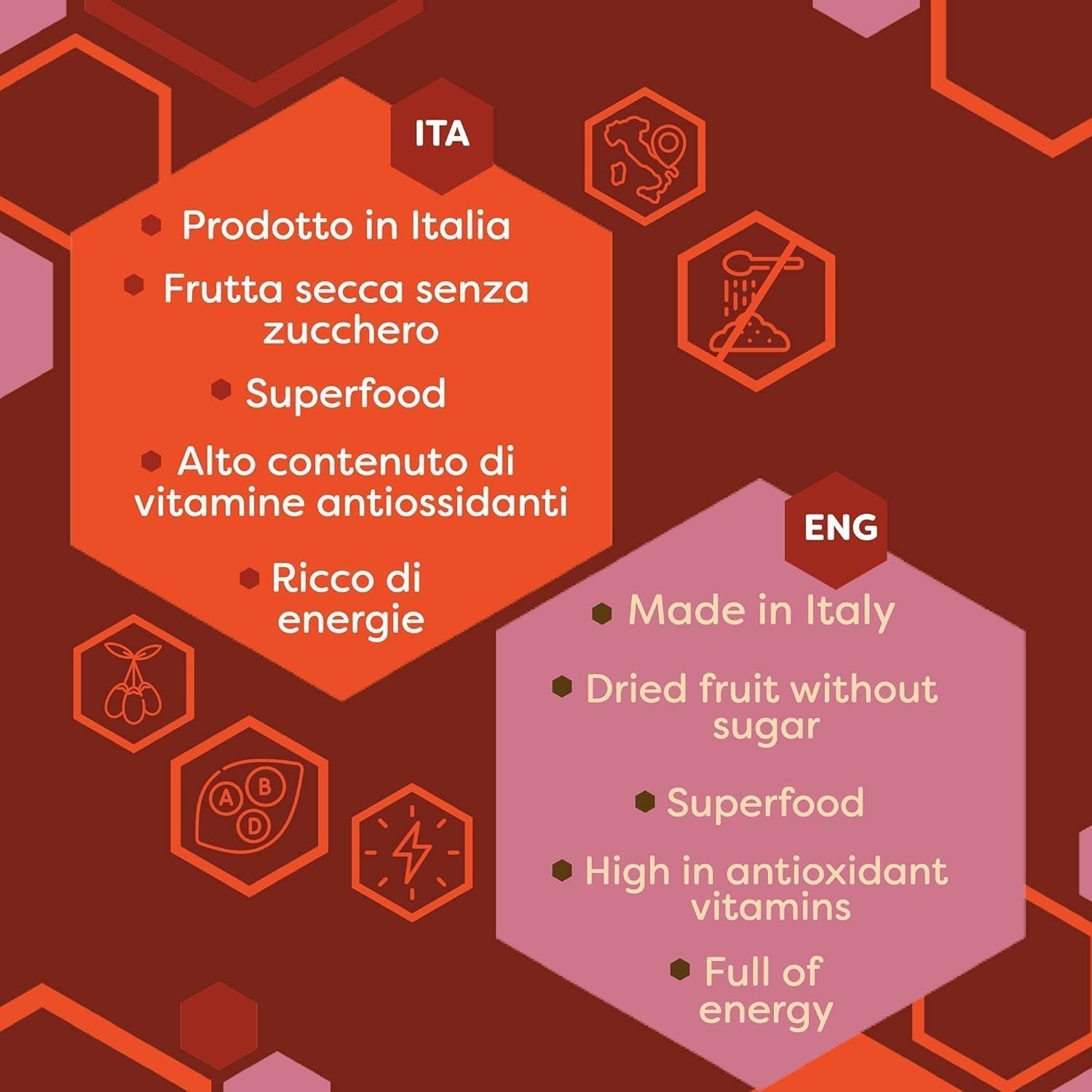 ERBOTECH Goji Berries 200 g, goji berries cu conținut ridicat de vitamine, fructe uscate fără zahăr și sulf, superalimente naturale și bogate în energie, Made in Italy Produse deshidratate Naty Shop