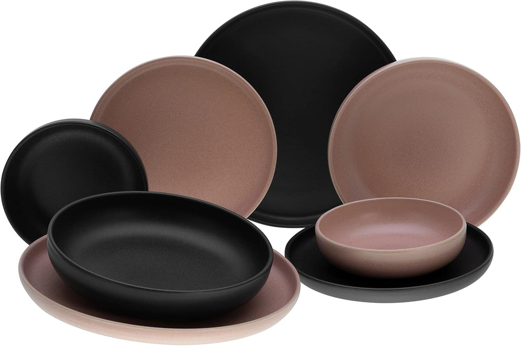 Creatable, 22979, Serie Uno BLACK, 12-Teiliges Geschirrset, Teller Set Aus Steinzeug, Spülmaschinen- Und Mikrowellengeeignet, Made in Portugal Seturi vesela masa Naty Shop Rose + Black Tafelservice 8 Teilig