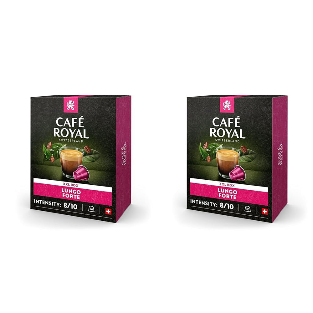 Café Royal Lungo Forte 36 Kapseln für Nespresso Kaffee Maschine - 8/10 Intensität - UTZ-zertifiziert Kaffeekapseln aus Aluminium (Packung mit 2)