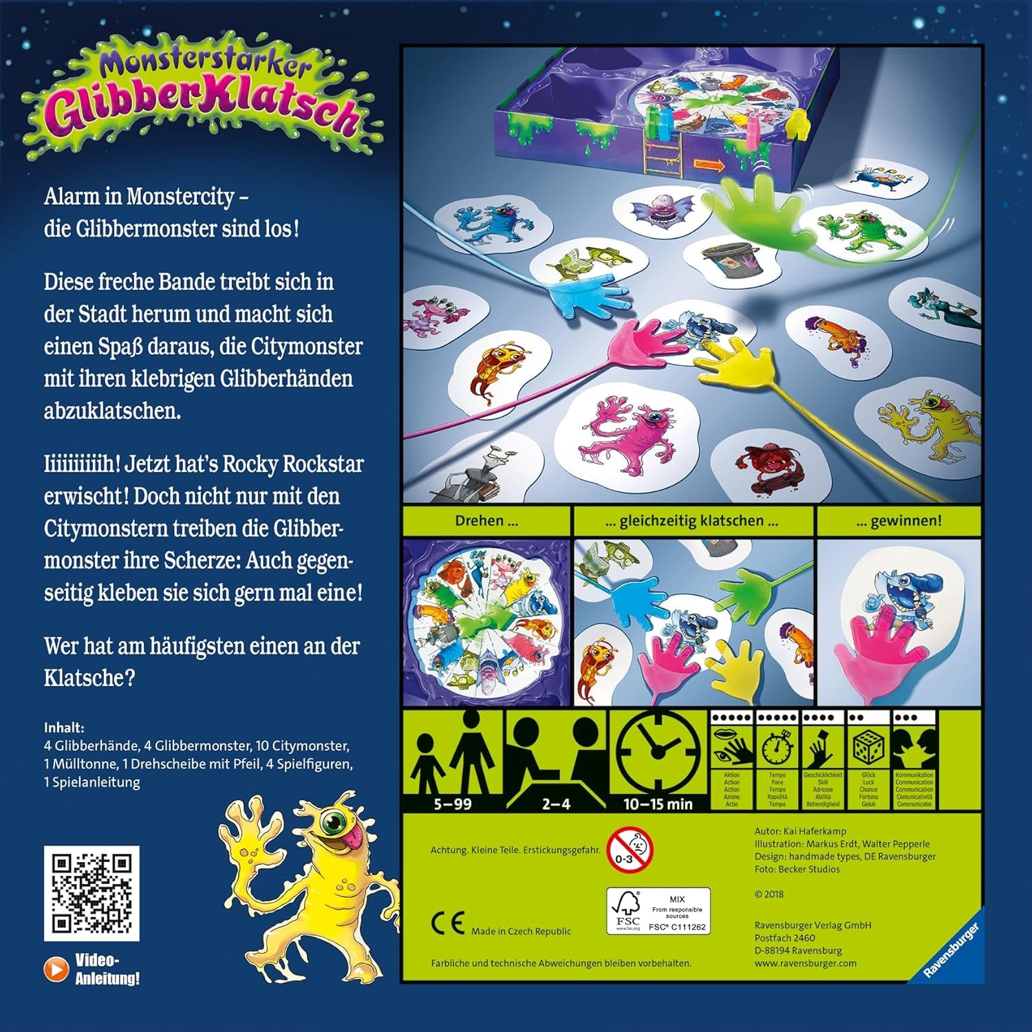 Ravensburger Monster Strong Slime Slap-Spiel für Kinder, Party- und Familienspiel für Kinder und Erwachsene, 2–4 Spieler, ab 5 Jahren