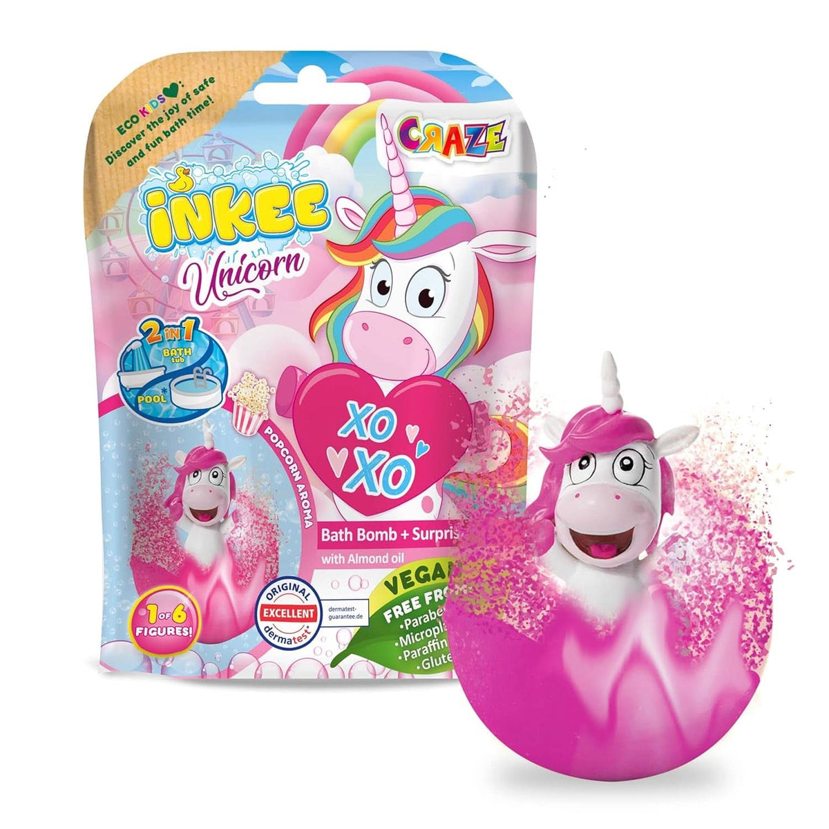 INKEE EINHORN | Badebombe für Kinder mit Überraschung, 100 g, Einhorn, Popcorn-Duft Mutter und Kind Naty Shop 1X Einhorn