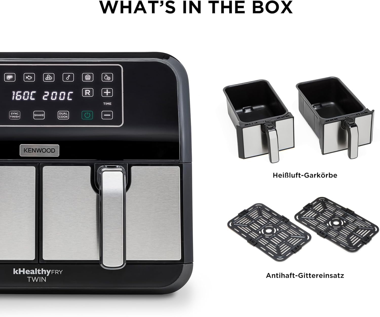 Kenwood Khealthy Twin Airfryer, 8 l (2 x 4 l), Doppelkammer, 8 Programme, Dual Cook & Sync Finish-Funktion, Touchscreen-Geräte Naty Shop