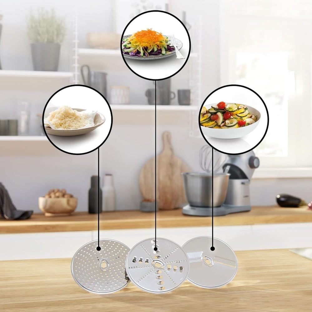 Bosch Küchenmaschine Serie 4 MUM56340, Schüssel 3,9 L, Mixer 1,25 L, Fleischwolf, Zitruspresse, Planetenrührwerk, Knethaken, Schlag-, Rührbesen, Durchlaufschnitzler, 3 Scheiben, 900 W, Silber/Grau Mutter und Kind Naty Shop