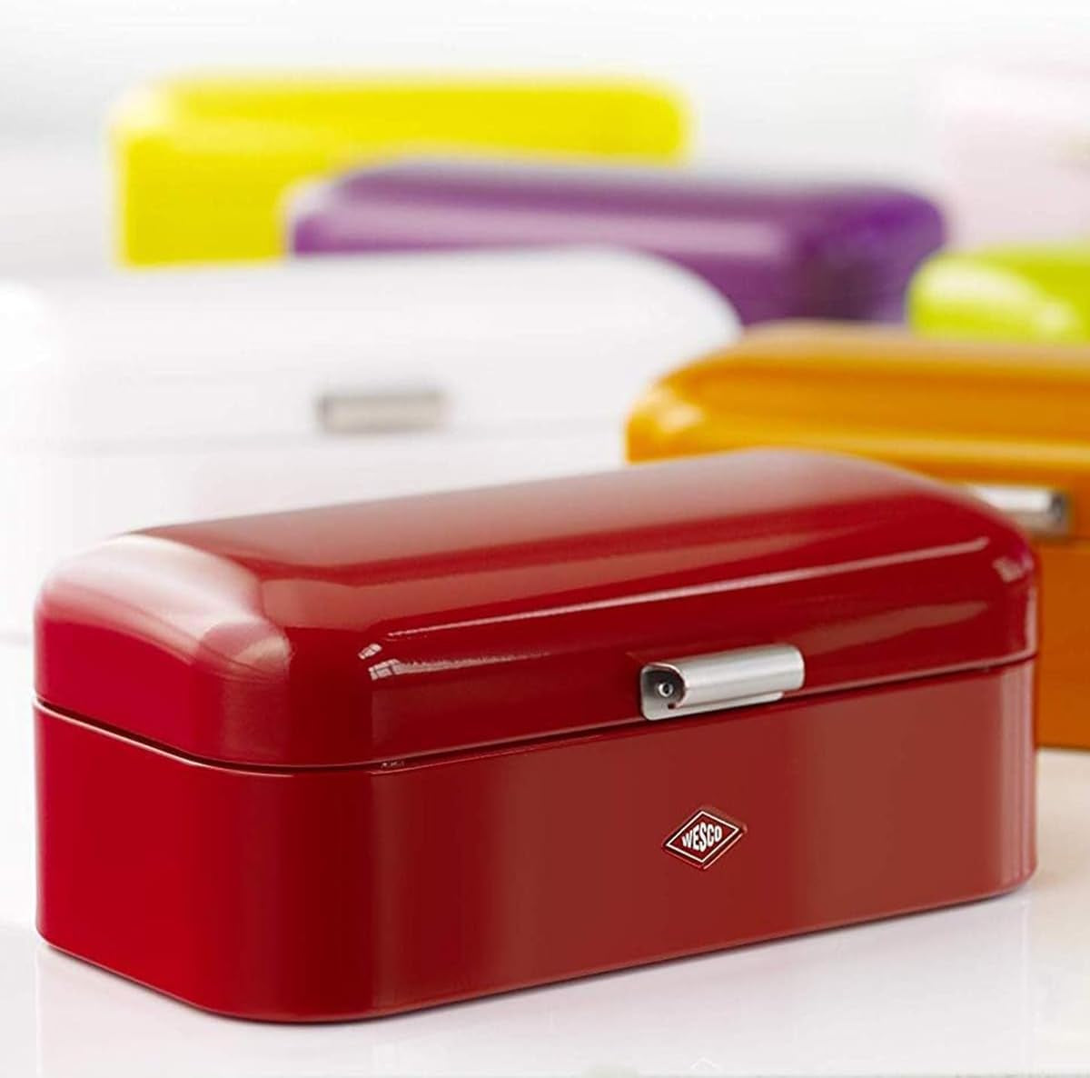 Coș de pâine Wesco Grandy în culoarea negru mat, tablă de oțel acoperită cu pulbere, găuri de ventilație și mâner robust Cutii depozitare alimente Naty Shop