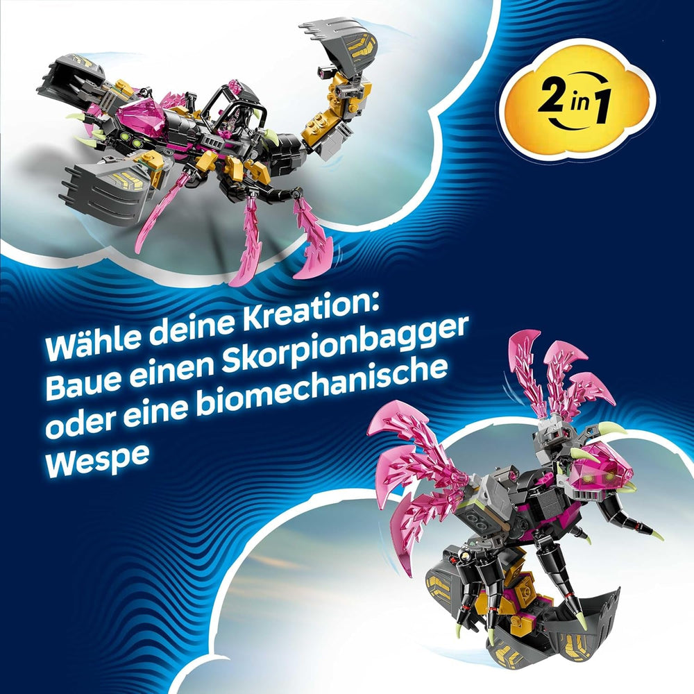 LEGO DREAMZzz 2in1 Albtraum-Skorpionbagger - Spielzeug in Wespenfigur verwandelbar - inkl. 3 Minifiguren und Einer sammelbaren orangefarbenen Schatz-Kreatur - Geschenk für Jungen ab 7 Jahren - 71513
