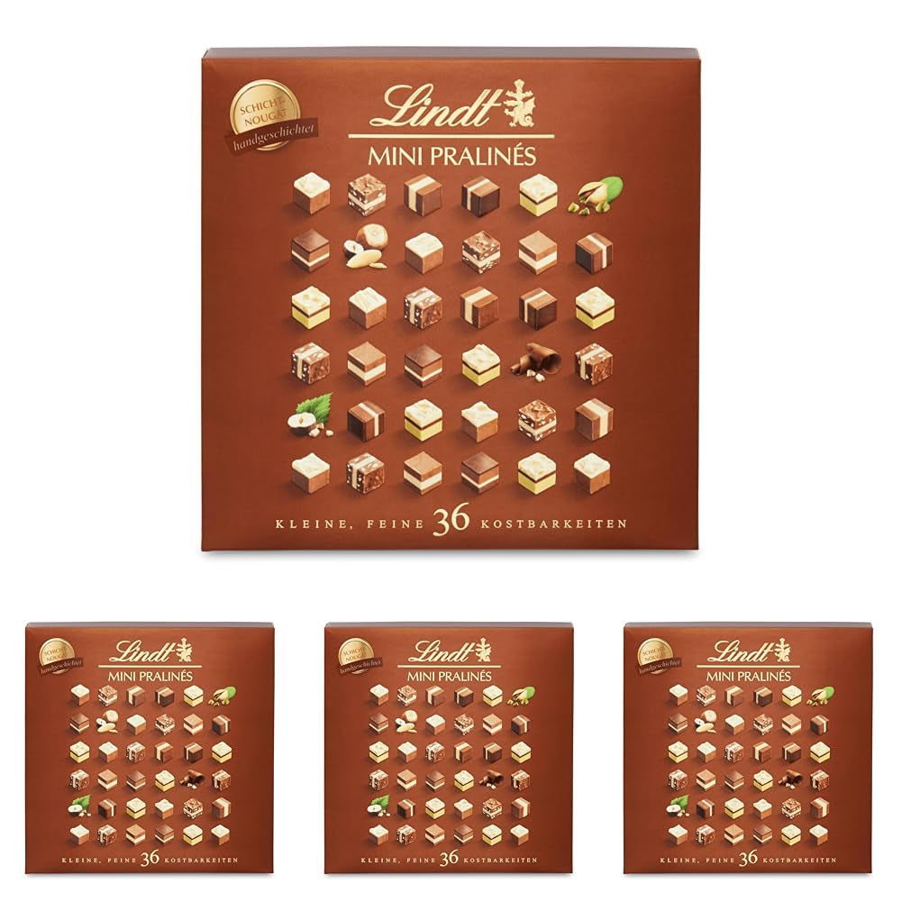 Lindt Chocolate - Nougat Mini-Pralinés, 165 Gramm, Schachtel mit 36 Pralinen Naty Shop Schokoladenbonbons 4 x 165 g Nougat