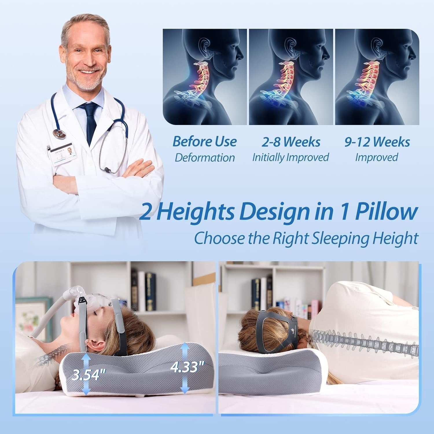 CPAP Memory Foam Cushion pentru toate măștile Cpap, pernă ergonomică pentru dormitorii laterali cu caneluri pentru măști Cpap și zonă de sprijin, reduce scurgerile de aer și presiunea măștii Perne ortopedice cervicale Naty Shop