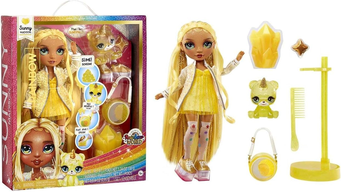 Rainbow High Modepuppe mit Schleim und Haustier – Amaya (Regenbogenfarben) – 28 cm große leuchtende Puppe mit Glitzerschleim, magischem Tier und Modeaccessoires – Spielzeug für Kinder – 4–12 Jahre Naty Shop Sunny Dolls (Gelb)