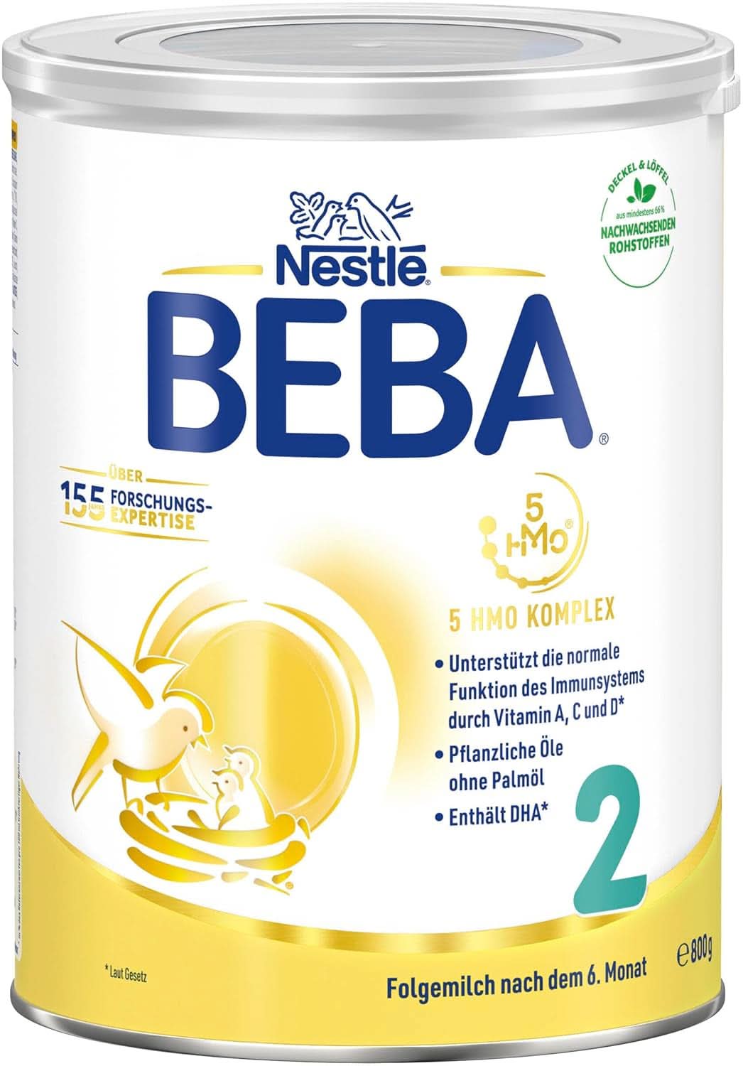 Nestle BEBA 2 Folgemilchpulver nach 6 Monaten, mit Komplex 5 HMO, nur Laktose, ohne Palmöl, 3er Pack (3 X 800G) Mutter und Kind Naty Shop
