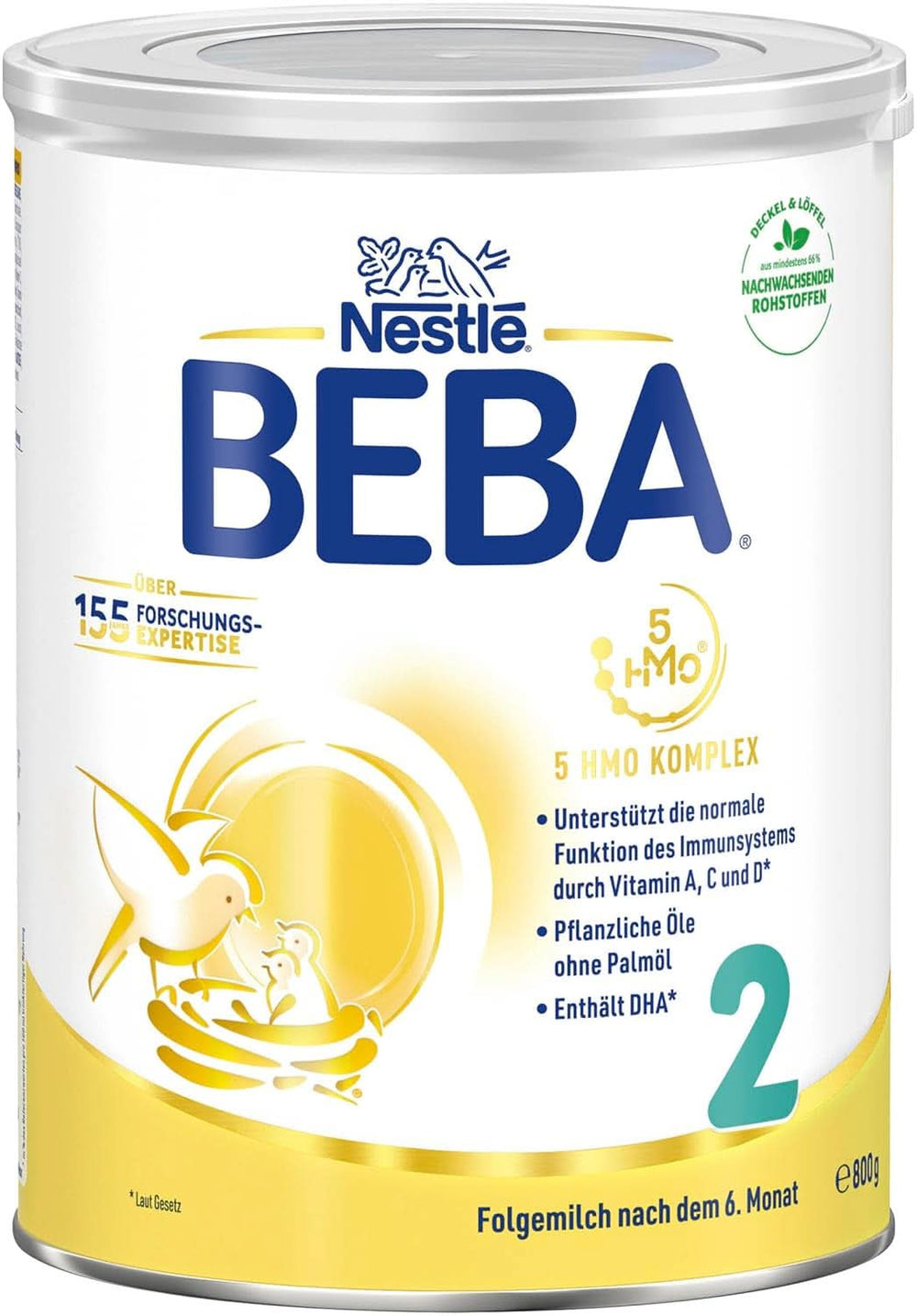 Nestle BEBA 2 Folgemilchpulver nach 6 Monaten, mit Komplex 5 HMO, nur Laktose, ohne Palmöl, 3er Pack (3 X 800G) Mutter und Kind Naty Shop