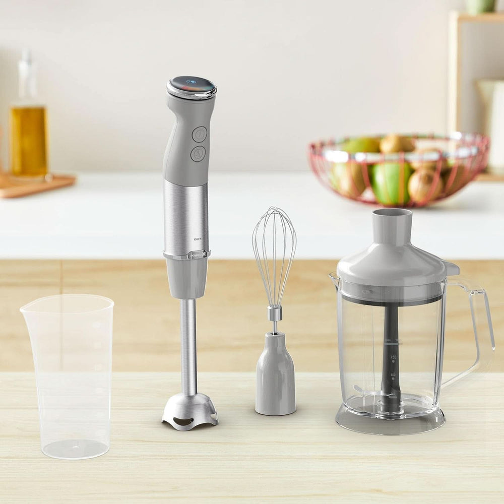 Tefal Quickchef+ 3-In-1 XL Stabmixer/Zerkleinerer/Schneebesen, 1000 W, Intuitive Geschwindigkeitsregelung, Turbo-Taste, Powelix-Messer-Technologie, Edelstahl, Grau, HB67MB30 Kitchen Naty Shop