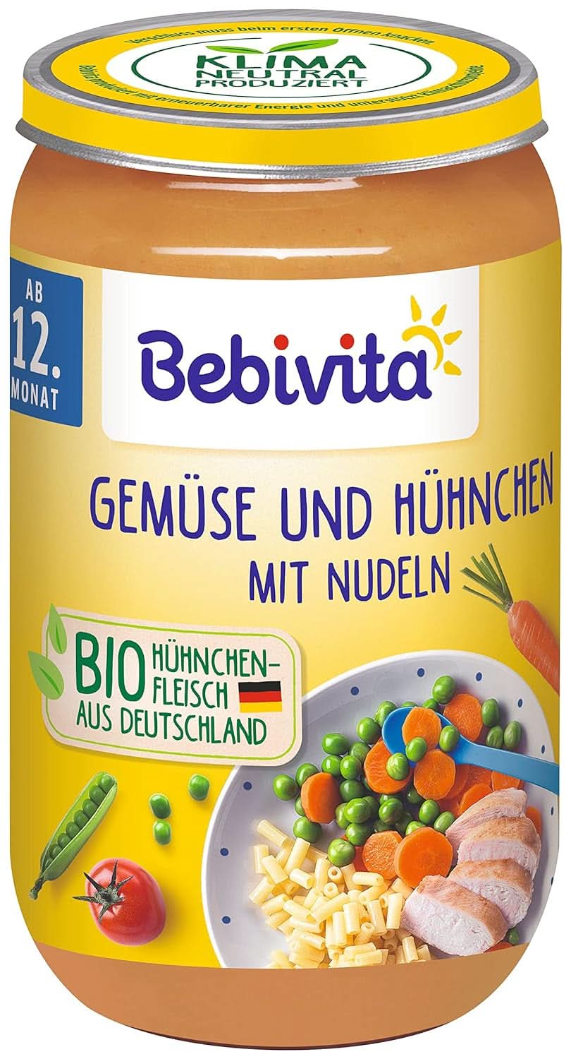Menüs ab dem 12. Monat, 6er-Packung (6 x 250g) Mutter und Kind Naty Shop 6 x 250 Gramm Gemüse und Huhn mit Nudeln