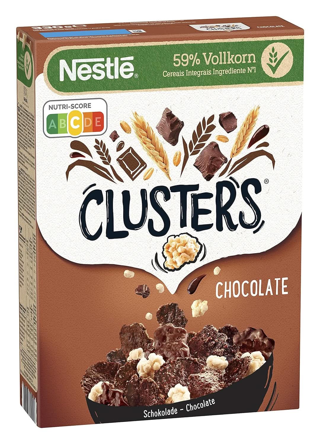 CLUSTERS Chocolate, Cereale din 59% făină integrală, Cu ciocolată și migdale, Conține vitamine, calciu și fier, 330 grame Naty Shop Default Title