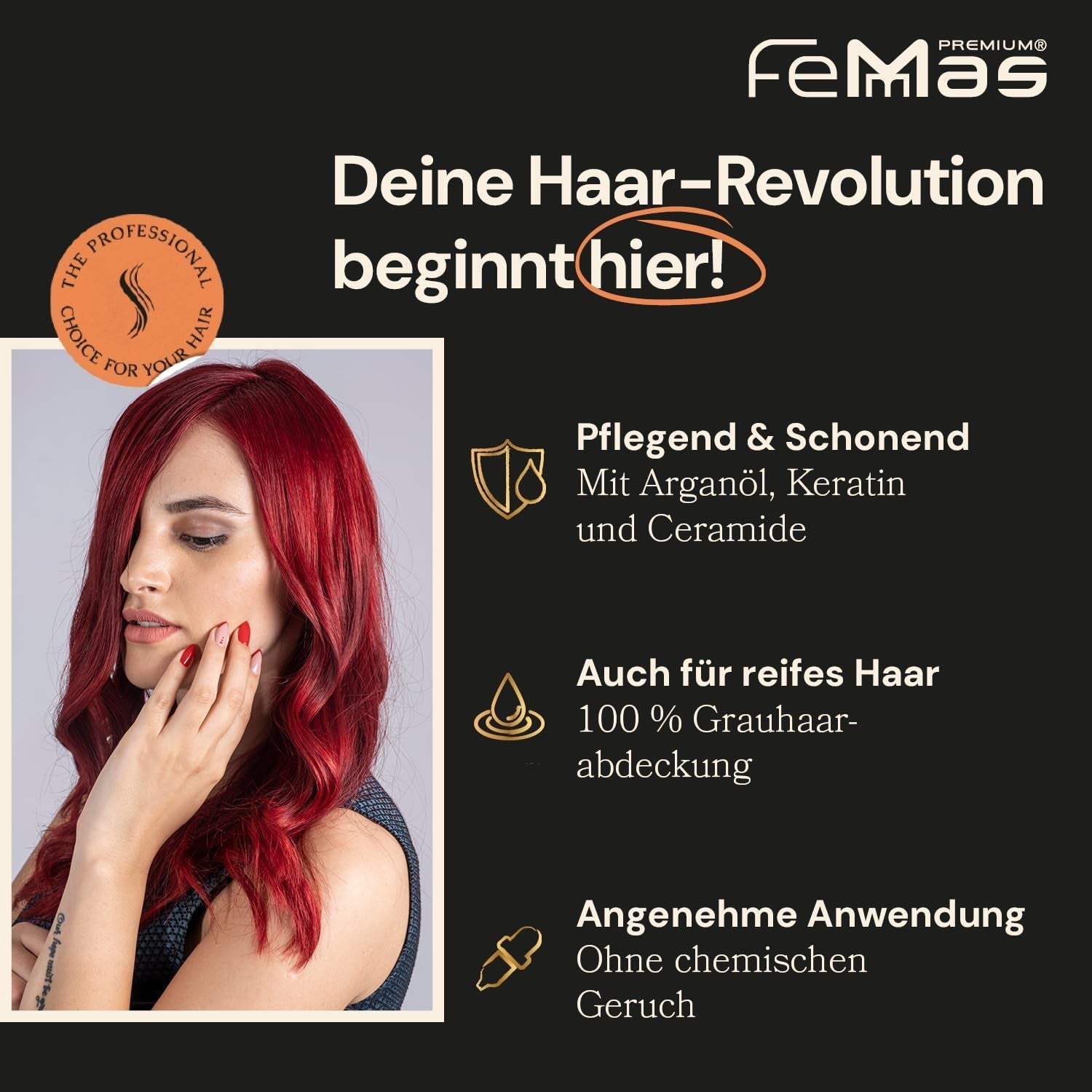 FemMas Hair Colour Pure & Mix Red I Cremă profesională cu ulei de argan, keratină și ceramide I Ca o vopsea de păr permanentă sau nuanță pentru rezultate radiante, de lungă durată I 100 ml Vopsea pentru par Naty Shop