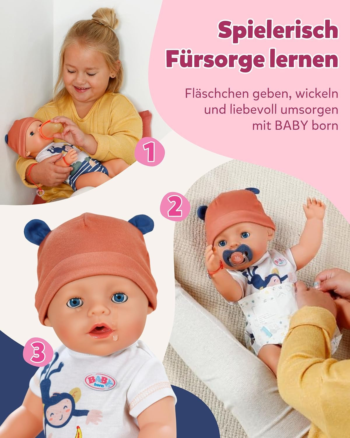Păpușă Baby Born Emma în stil junglă - 43 cm - 10 funcții, inclusiv accesorii și salopă în culori unisex - Funcționează fără baterii - Potrivită pentru copii cu vârsta de 3 ani și peste