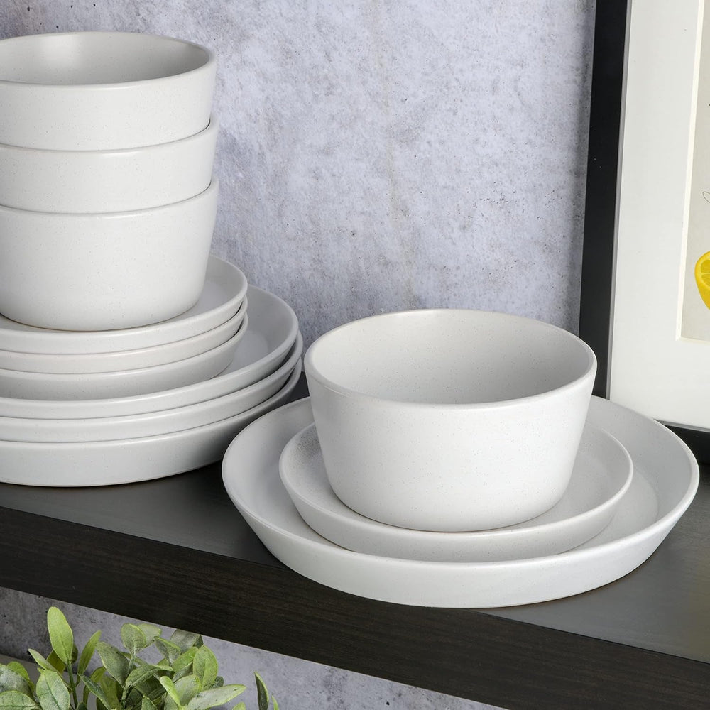 Set de veselă Sofia Coupe, serviciu pentru 4 persoane (12 piese), alb cu pete