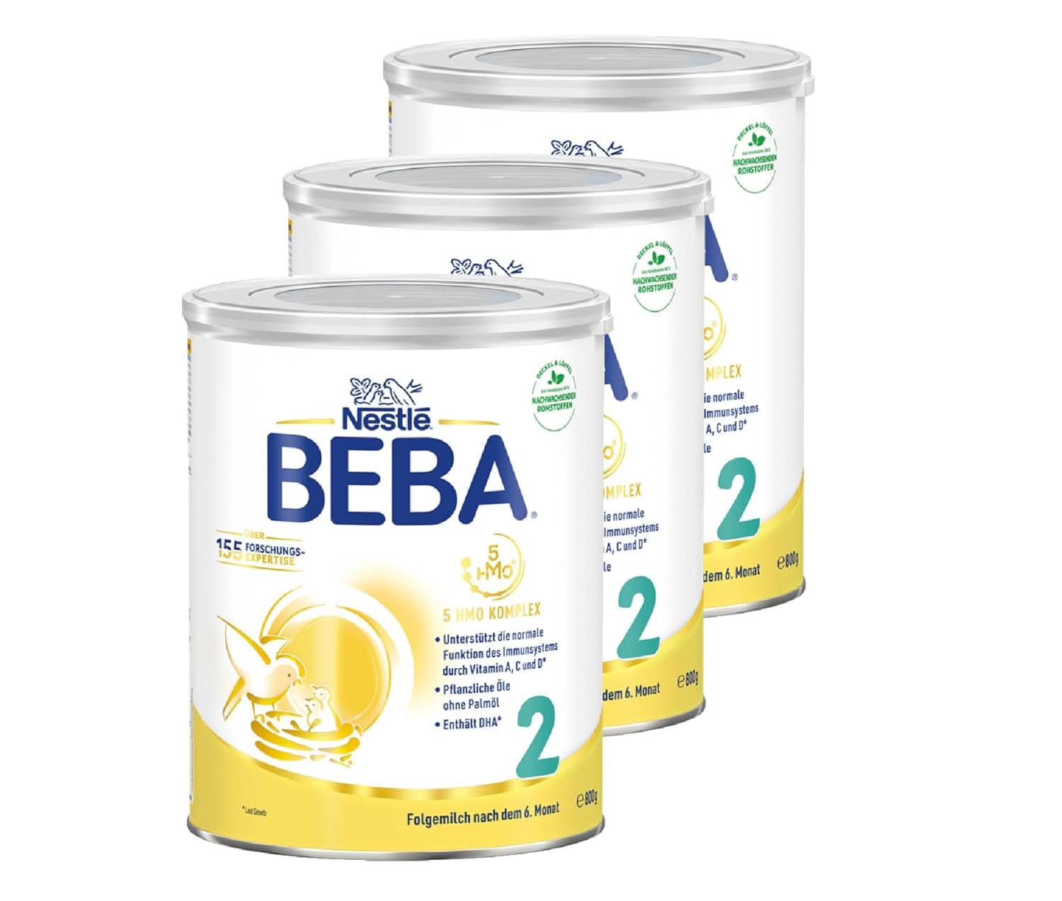 Nestle BEBA 2 Folgemilchpulver nach dem 6. Monat, mit Komplex 5 HMO, nur Laktose, ohne Palmöl, 3er Pack (3 X 800G) Mutter und Kind Naty Shop Nach dem 6. Monat 3 x 800 Gramm