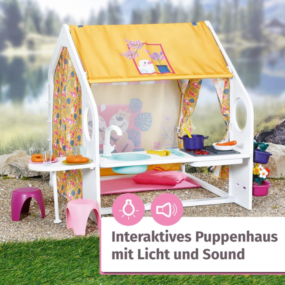 Casă de păpuși BABY born, Căsuță de weekend cu funcție de lumină și sunet, panouri laterale care se deschid, chiuvetă, grătar și multe accesorii, 832752, Zapf Creation