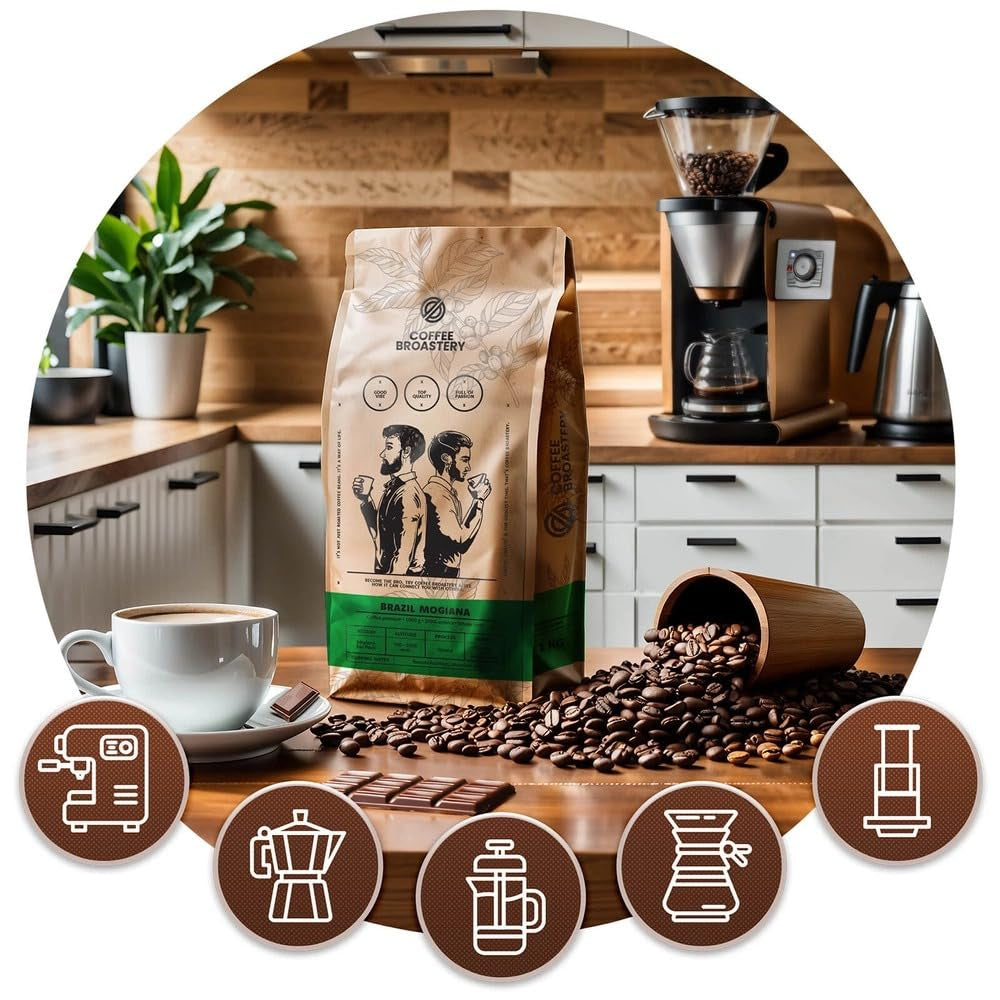 Set boabe de cafea 2x1kg 2000g | Brazilia Mogiana | Brazilia Cerrado | Brazilia | Cafea specială | Proaspăt prăjită