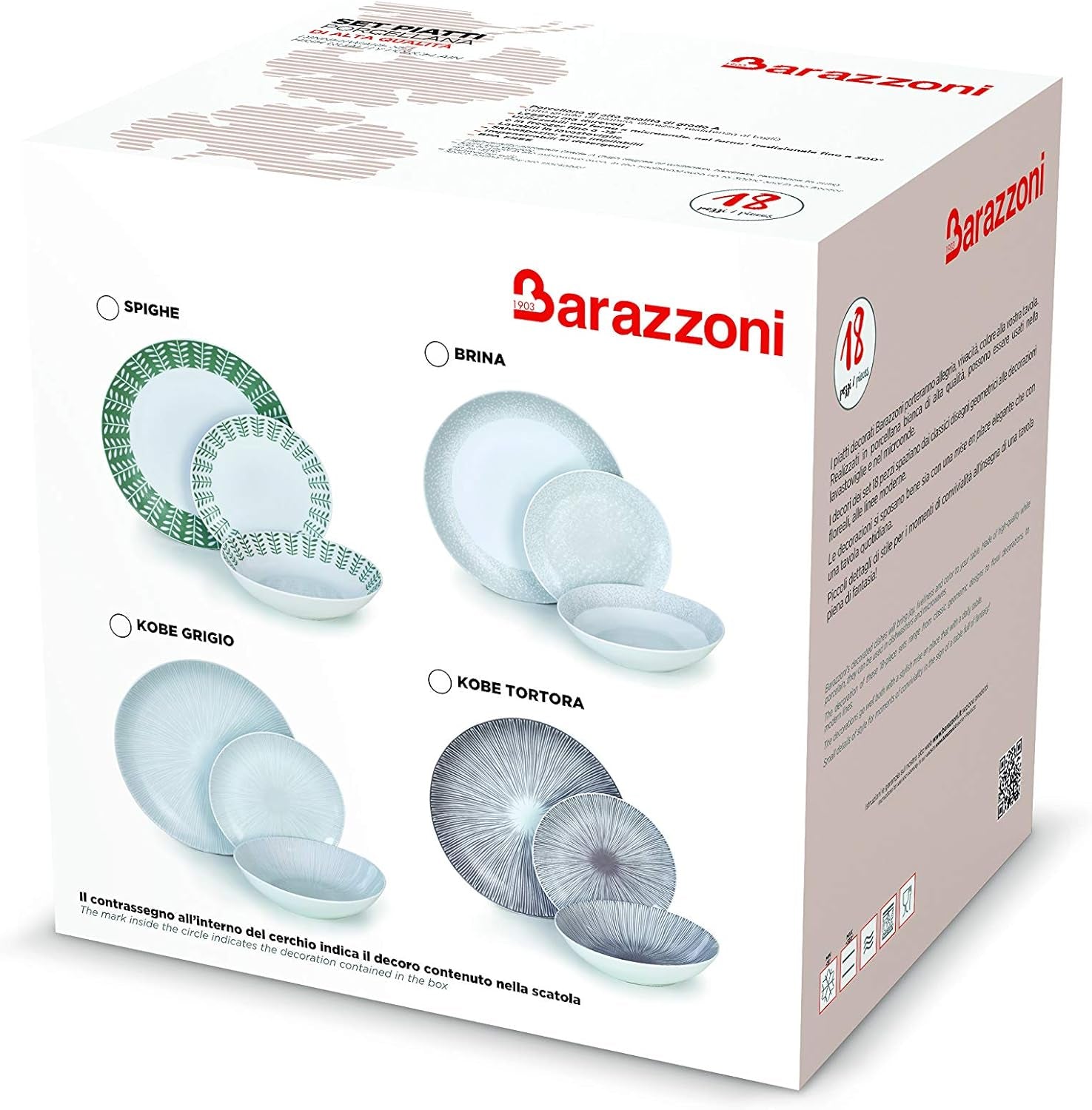 Barazzoni 82000625, Geschirrset, 18-teilig, 6 Personen, grau, Porzellan Geschirrsets Naty Shop