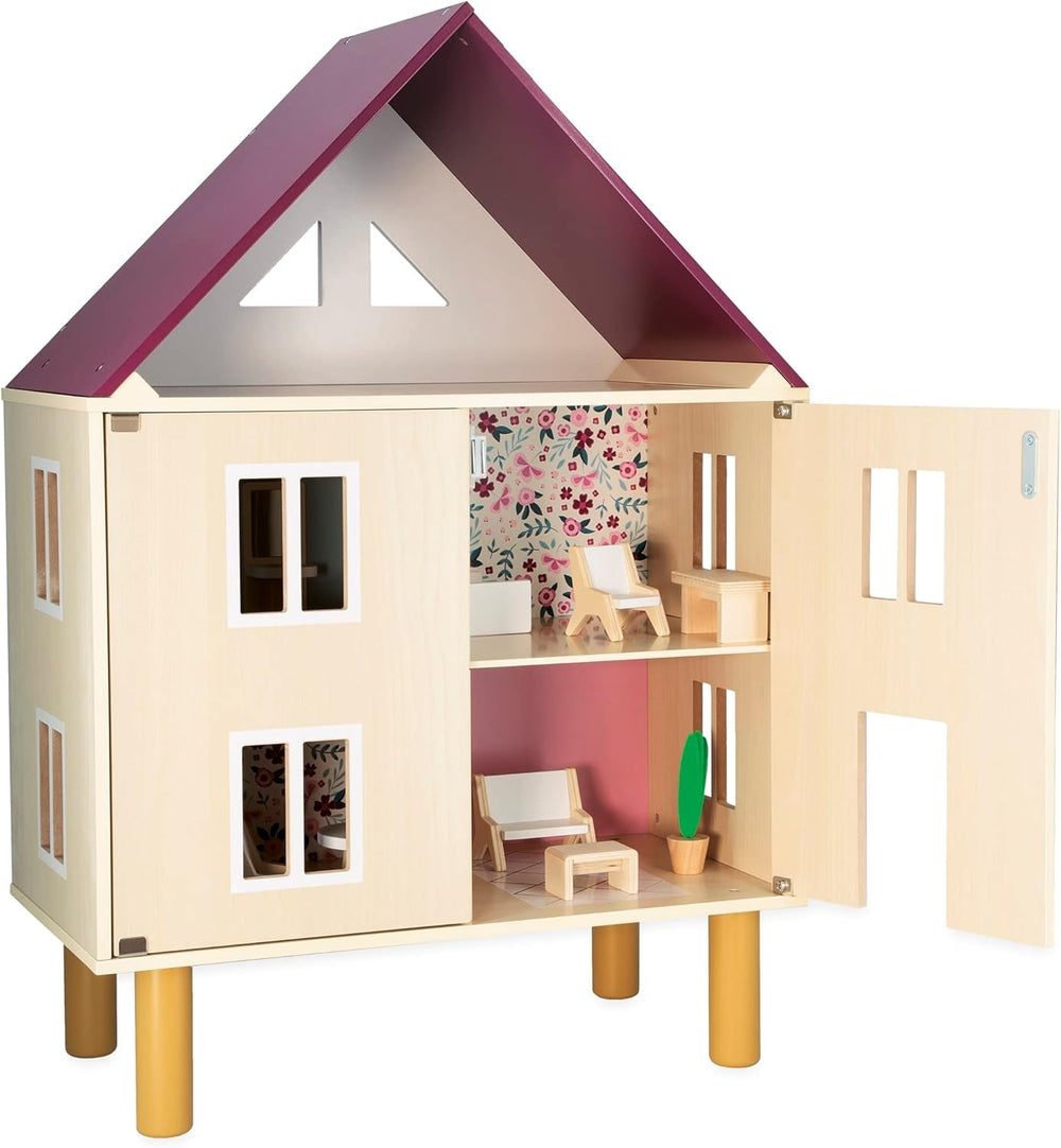Janod Mademoiselle Puppenhaus aus Holz mit 3 Ebenen und 11 Zubehörteilen, Nachbildung eines Spielzeugs, fördert die Fantasie ab 3 Jahren J06581 Rosa Puppenhäuser Naty Shop Twist