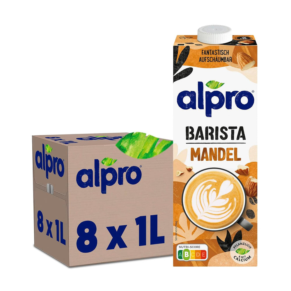 Alpro Barista Haferdrink – Zum Aufschäumen – Vegan und milchfrei – Von Natur aus laktosefrei – Reich an Ballaststoffen, Kalzium und Vitaminen – 8 x 1 L – Haltbar