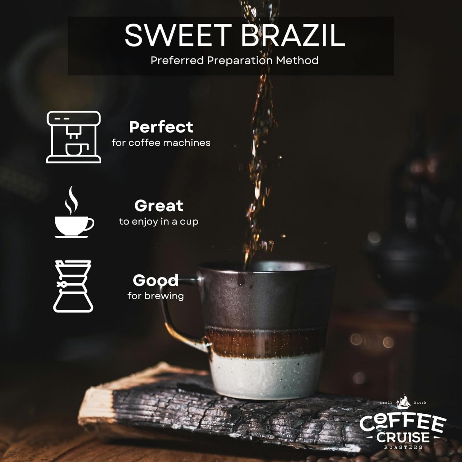 COFFEE CRUISE Sweet Brazil Brasilianische Kaffeebohnen 1kg - Mittlere Röstung - Aroma Kakao und Schokolade - Für Alle Kaffeemaschinen - 100% Arabisch