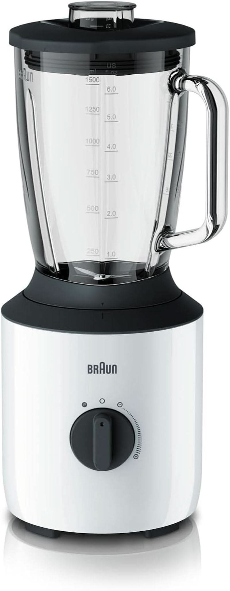 Braun Powerblend 3 JB 3150 BK Standmixer - 1,5 L Glas-Mixaufsatz, Küchenhelfer Zum Zerkleinern, Pürieren & Mixen, 800 Watt, Schwarz Kitchen Naty Shop Weiß Single