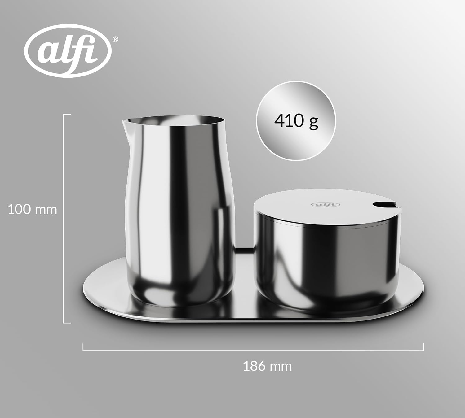 SET LAPTE ȘI ZAHĂR alfi, set lapte și zahăr din oțel inoxidabil lucios, de înaltă calitate, design elegant, lavabil în mașina de spălat vase, durabil