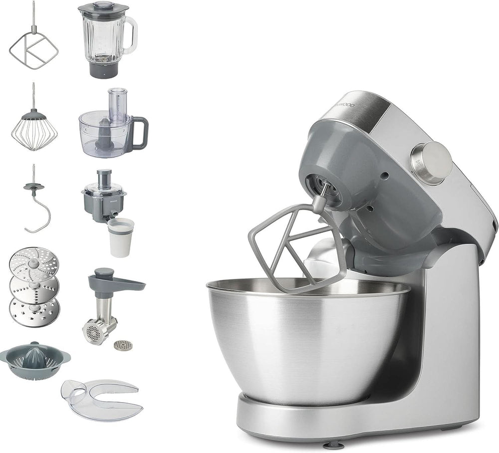 Kenwood Prospero+ KHC29A.R0SI Küchenmaschine, 4.3 L Edelstahlschüssel, Inkl. 10-teiliges Zubehör-Set mit Fleischwolf, Glas-Mixer, Zitruspresse, Entsafter und mehr, inkl. Easyweigh Waage, 1000W, Silber Mutter und Kind Naty Shop Silber Inkl. 9 Zubehör
