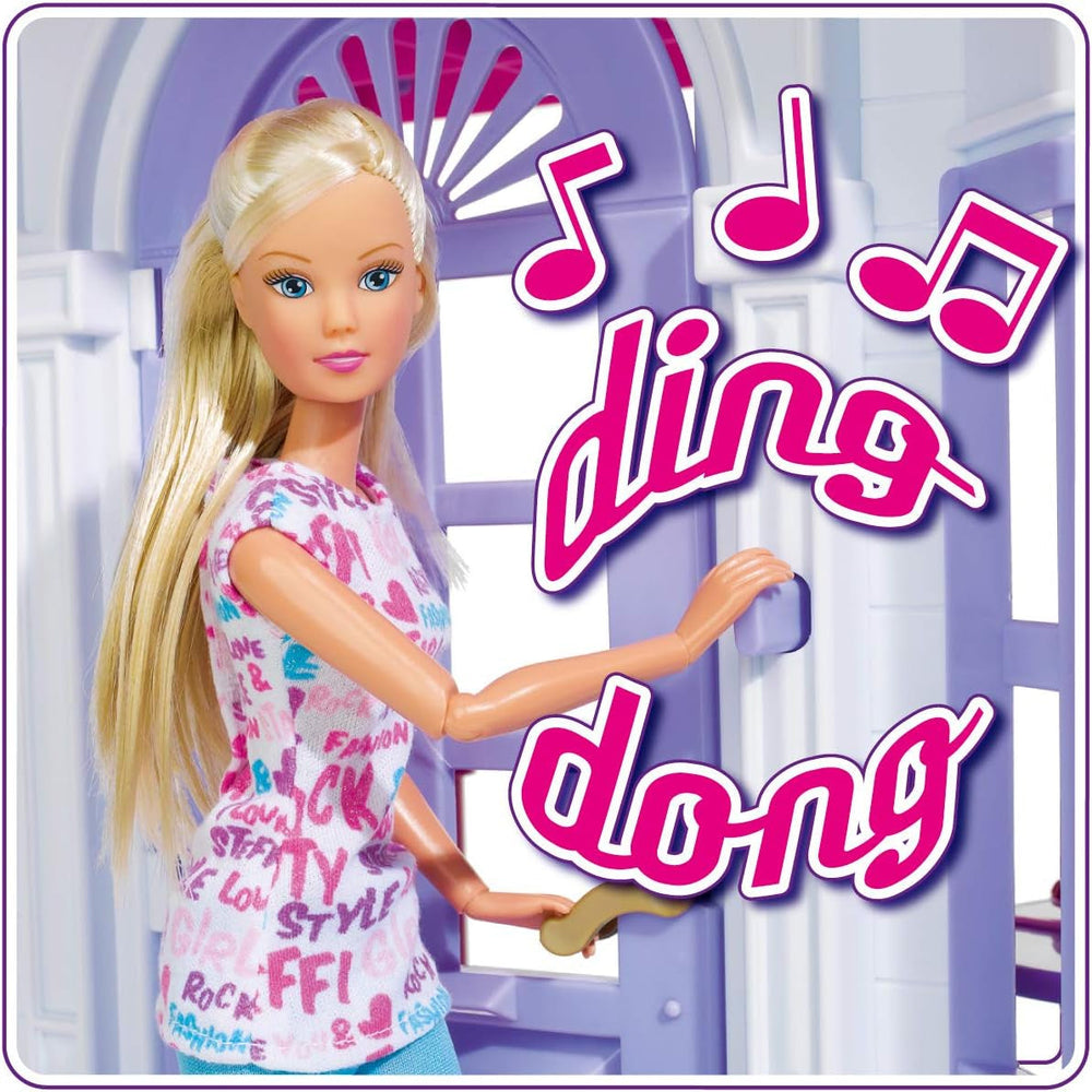 Simba 104661996 – Steffi Love Dreamhouse, großes Spielhaus, 4 Räume, KEINE PUPPEN, 84 cm hoch, zwei Etagen, funktionale Glocke, zusammenklappbar Naty Shop Puppenhäuser