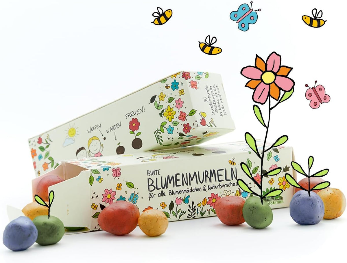 Die Stadtgärtner Blumenmurmeln Das Original I 25 Handgemachte & Kunterbunte Samenbomben Mit Über 20 Arten Von Blumen-Saatgut I Mitgebsel Kindergeburtstag I 100% Ökologisch & Min. 2 J. Haltbar