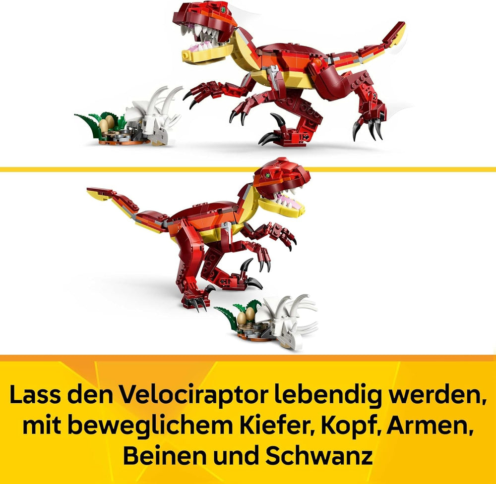 LEGO Creator 3in1 Fierce Dinosaur Toy - Build Velociraptor, Stegosaurus or Pterosaur Dino Figures w/Skeleton & Sharp Teeth Elements - Cool Birthday Gift Idea for 8+ Year Old Boys & Girls - 31379