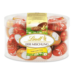 Asortiment de ouă de ciocolată Lindt | Pungă de 450 g | 9x Ciocolată cu lapte LINDOR, 8x Nuga, 8x Cresta | Varietate de ouă de ciocolată colorate pentru Paște | Ciocolată de Paște | Cadou de ciocolată | Ouă fine de Paște