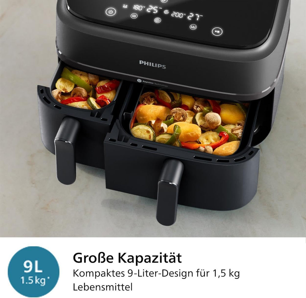 Philips Airfryer Dual Basket 3000-Serie, 9 l, 2 Körbe, 2 Gerichte gleichzeitig fertig, Rapidair-Technologie plus Heißluftgeräte Naty Shop