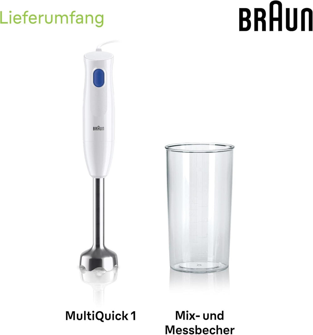 Braun Stabmixer MQ10.001M Multiquick 1 - Extra Light Pürierstab Mit Edelstahl-Mixfuß Und Easytwist System, Inkl. 600 ml Mix- & Messbecher, 450 Watt, Weiß Mutter und Kind Naty Shop