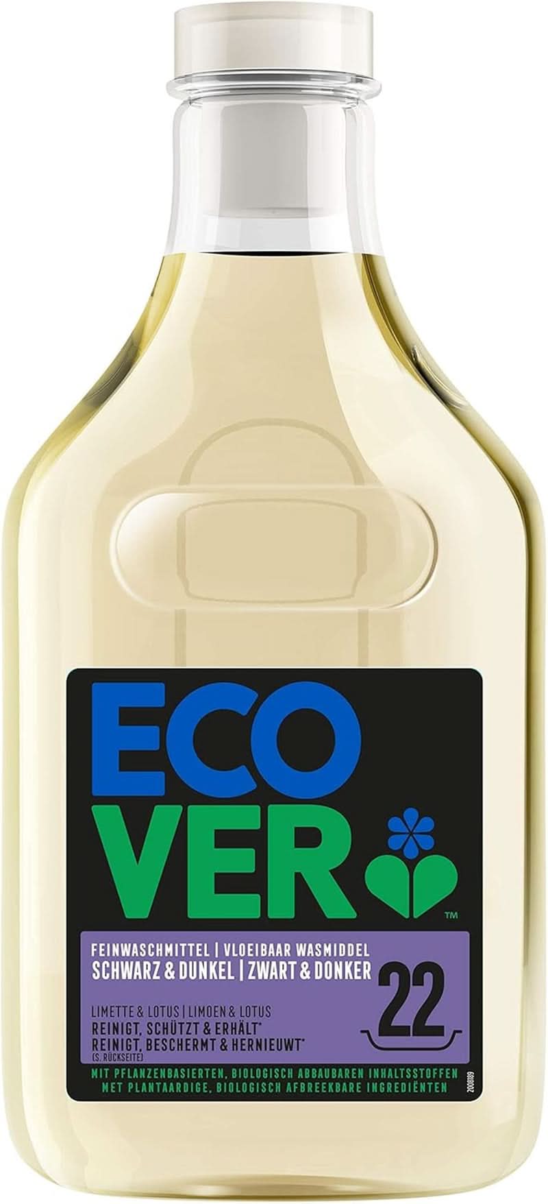 Ecover Delicate Detergent Black & Dark - Lime & Lotus (5 litri, 111 spalari), Detergent lichid cu ingrediente vegetale pentru rufe închise la culoare Naty Shop 1 litru