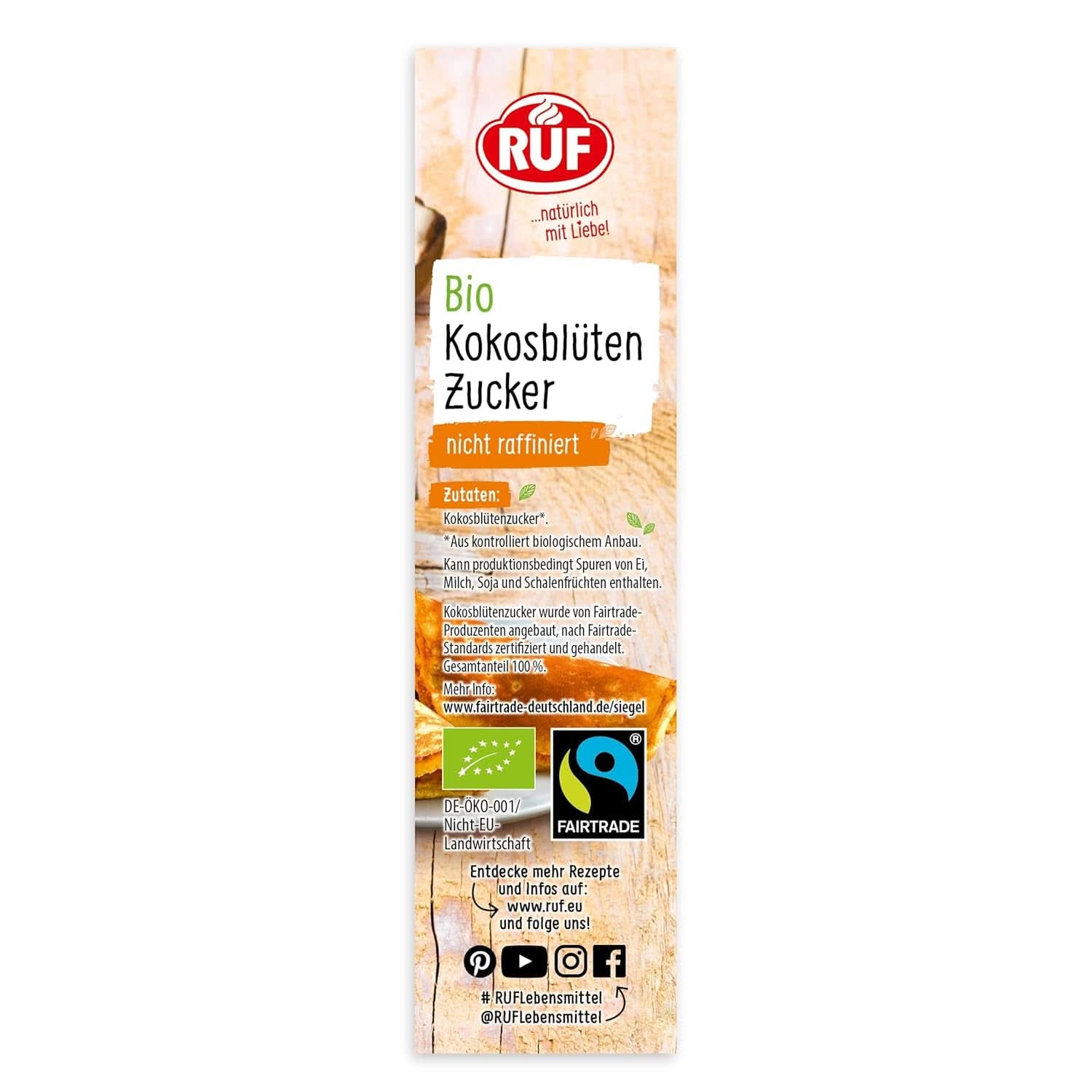 RUF Bio-Kokosblütenzucker, natürlicher Süßstoff, Karamellgeschmack, 250 Gramm Süßstoffe Naty Shop
