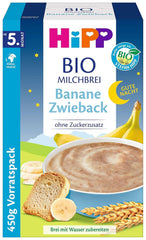 Hipp Bio-Milchbrei ohne Zuckerzusatz, Grieß und Banane, Vorratspackung (4X450 Gramm) Mutter und Kind Naty Shop 4 x 450 Gramm Bananen-Zwieback