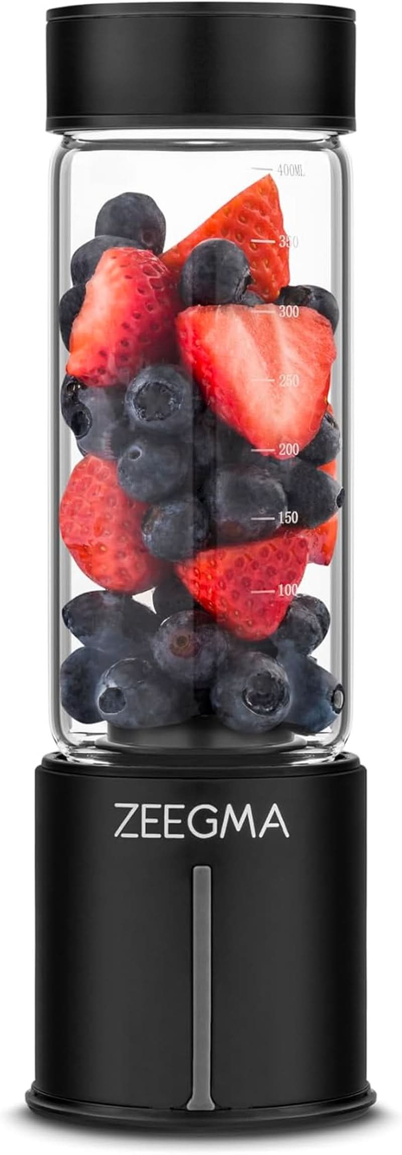 ZEEGMA Vitamine GO Tragbarer Mixer für Cocktails und Smoothies 300 W, Personal Blender, Mini-Mixer 450 ml mit 6 Klingen, 2 Geschwindigkeiten Akku 5000 Mah, 25 Anwendungen Pro Ladung Mama si Copilul Naty Shop Black On-The-Go (Glas)