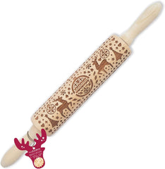 Sucitor din lemn Scrap Cooking „Xmas” cu motive de Crăciun – rolă de embosat cu decorațiuni în relief pentru fursecuri – accesoriu decorativ – 5242