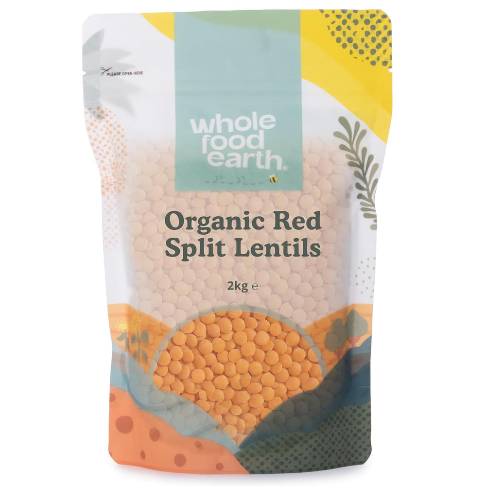 Wholefood Earth Bio-gespaltene rote Linsen, 3 kg, gentechnikfrei, vegan, reich an Ballaststoffen, reich an Proteinen, aus zertifiziertem biologischem Anbau