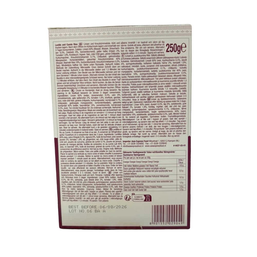 ASHOKA – Instantreis mit Linsen und Kreuzkümmel – (1 x 250 g)