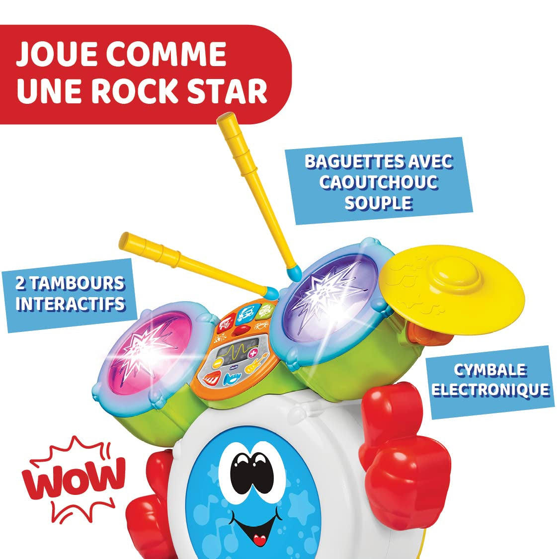 Chicco 00009820100000 Mi First set de tobe cu lumini și sunete, 3 moduri de redare instrument muzical cu baterie pentru copii, multicolor, Mare Jucarii Bebe Naty Shop
