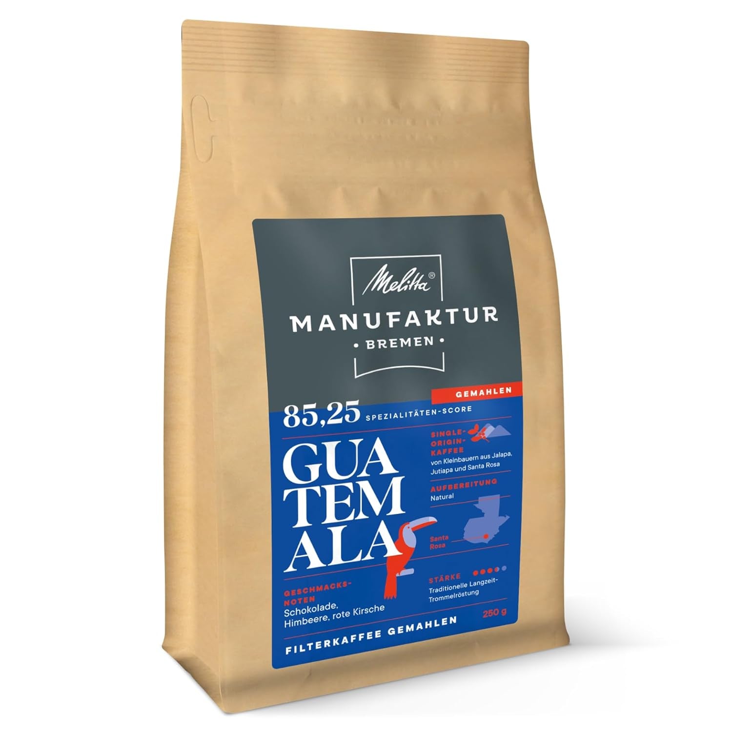 Melitta Manufaktur-Kaffee Guatemala Honig, Spezialkaffee, 250 g, ganze Kaffeebohnen, ungemahlen, Single Origin Kaffee, zarte Trommelröstung, in Deutschland geröstet, Stärke 3 Naty Shop Kaffee 250 Gramm Guatemala natürlich gemahlen