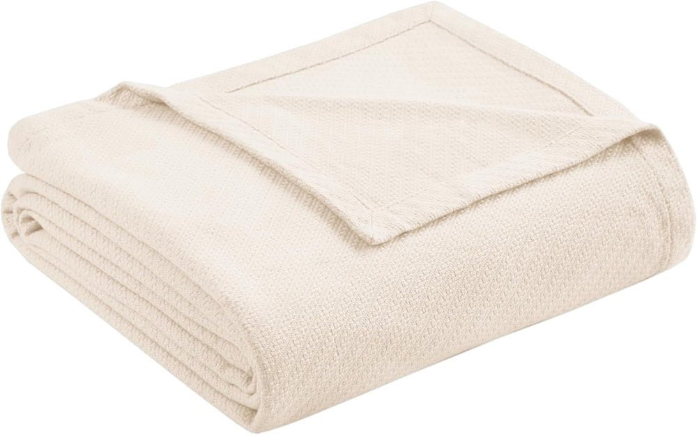 Pătură de lux Madison Park Liquid Cotton, de înaltă calitate, moale, confortabilă, 100% bumbac Ringspun, pentru pat, canapea sau canapea, Blush, Full/Queen Plapumi si pilote Naty Shop Culoare fildeș Geamăn