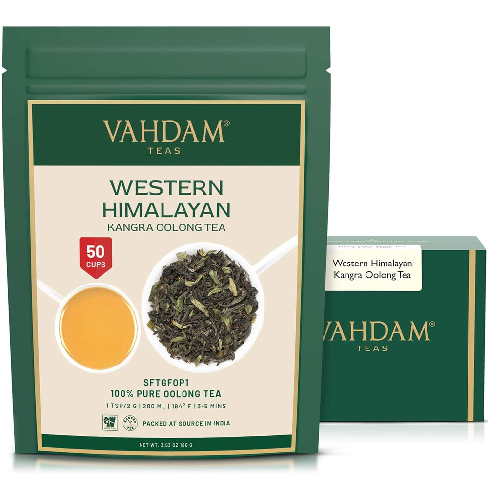 VAHDAM, ceai Oolong de munte (100 g) Cules manual în plantațiile de altitudine din Darjeeling | Frunze de ceai Oolong 100% naturale | Direct de la sursă din India | Se prepară ca ceai fierbinte/rece
