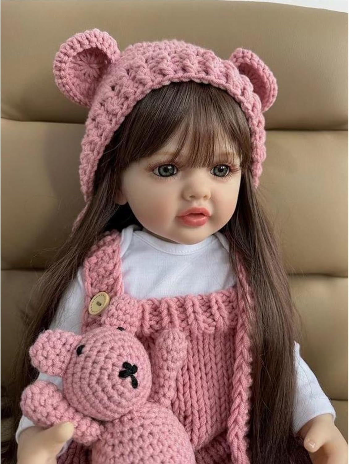 Păpuși Reborn Baby de 22 de inch, vinil din silicon pentru întregul corp, bebeluș realist, păpușă lucrată manual, păpuși Reborn Baby nou-născut cu haine tricotate