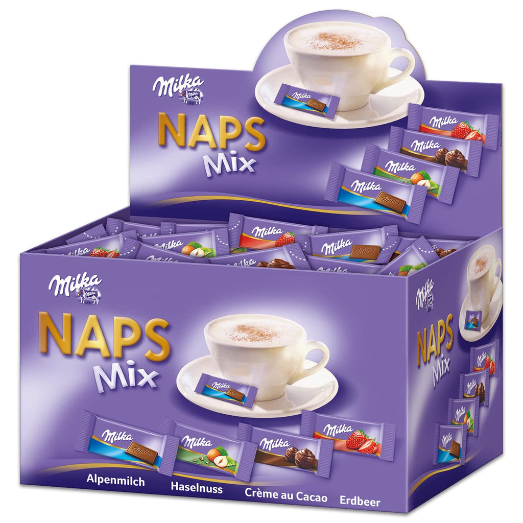 Milka Naps Mix 1 X 1,702 Kg, Mini-Schokoladentäfelchen Aus Alpenmilch, Erdbeer, Haselnuss Und Crème Au Cacao Naty Shop Default Title